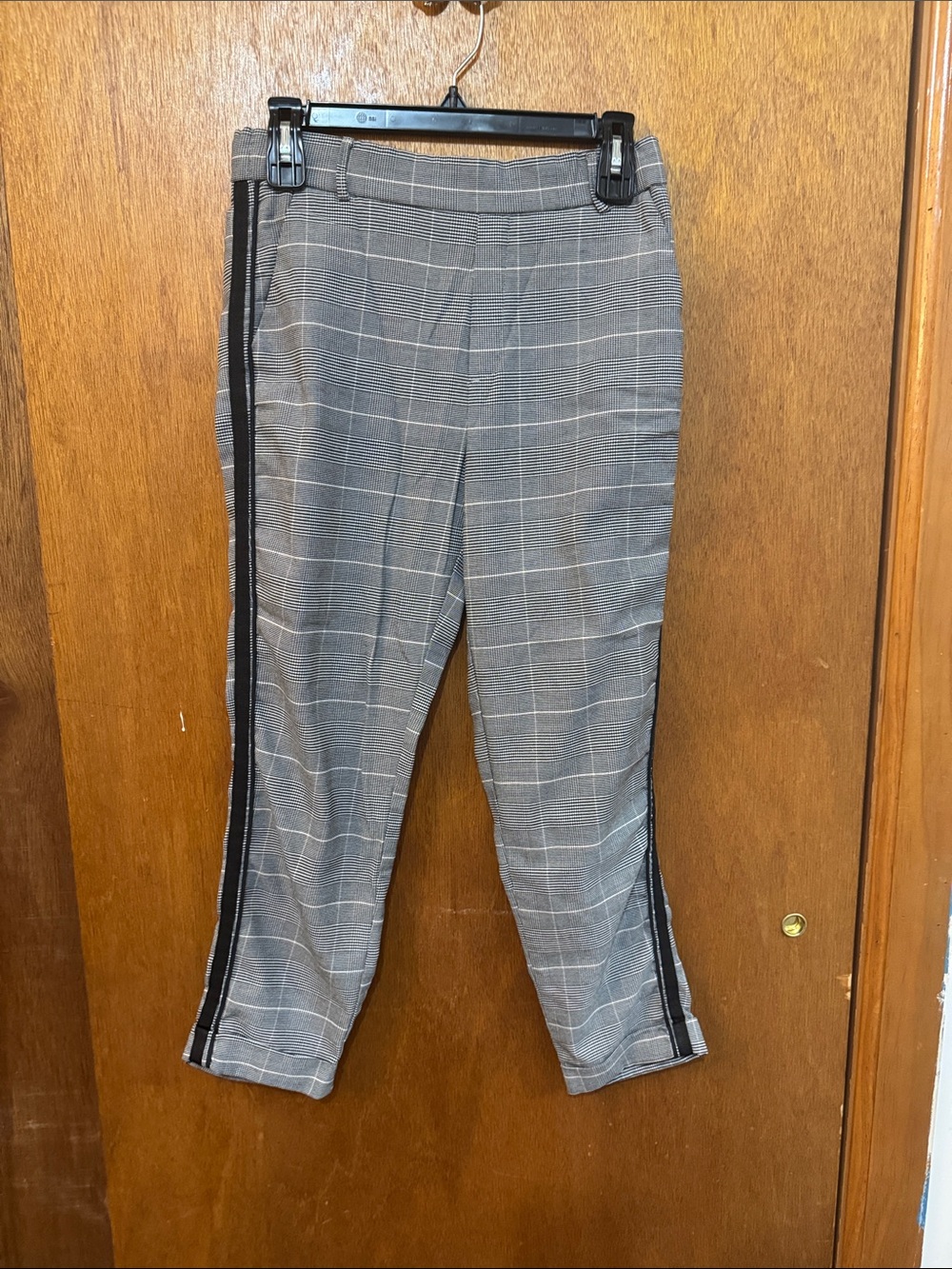 Gray Plaid Tapered Dress Pants with Side Stripe